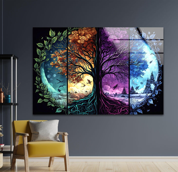 Colorful Tree Art Glass Wall Art glass art painting, glass art for the Wall