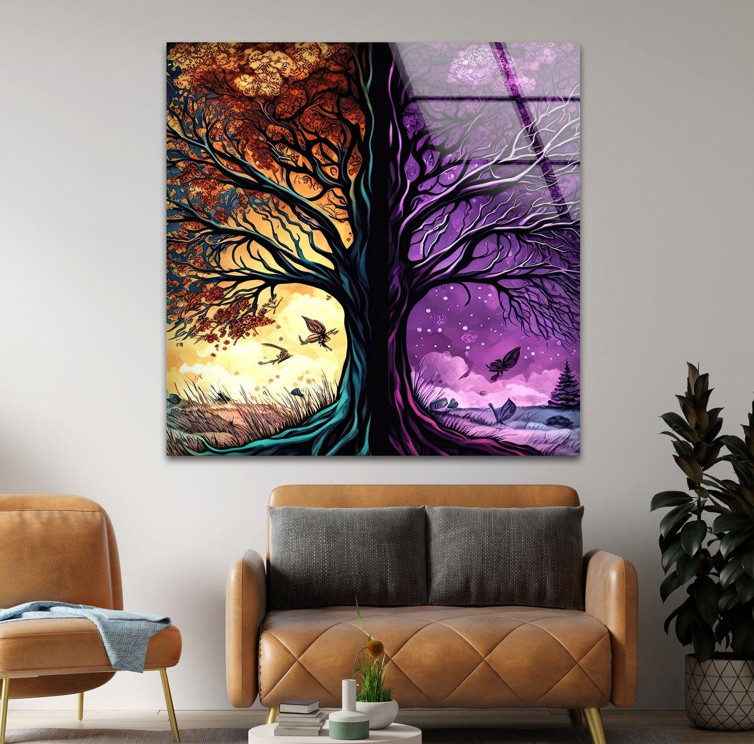 Colorful Tree Art Glass Wall Art print on glass, glass printed photos