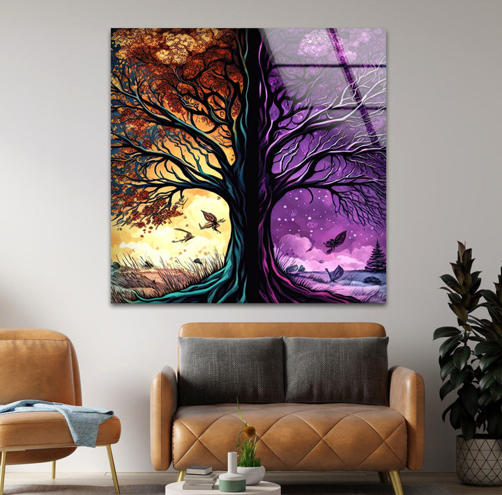 Colorful Tree Art Glass Wall Art print on glass, glass printed photos