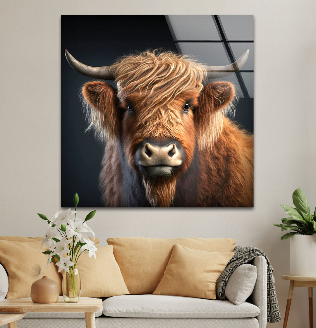 Scottish Cow Portrait Glass Wall Art glass pictures for Wall, glass prints wall art