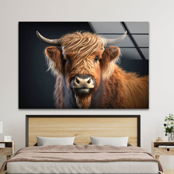 Scottish Cow Portrait Glass Wall Art picture on glass wall art, photos printed on glass