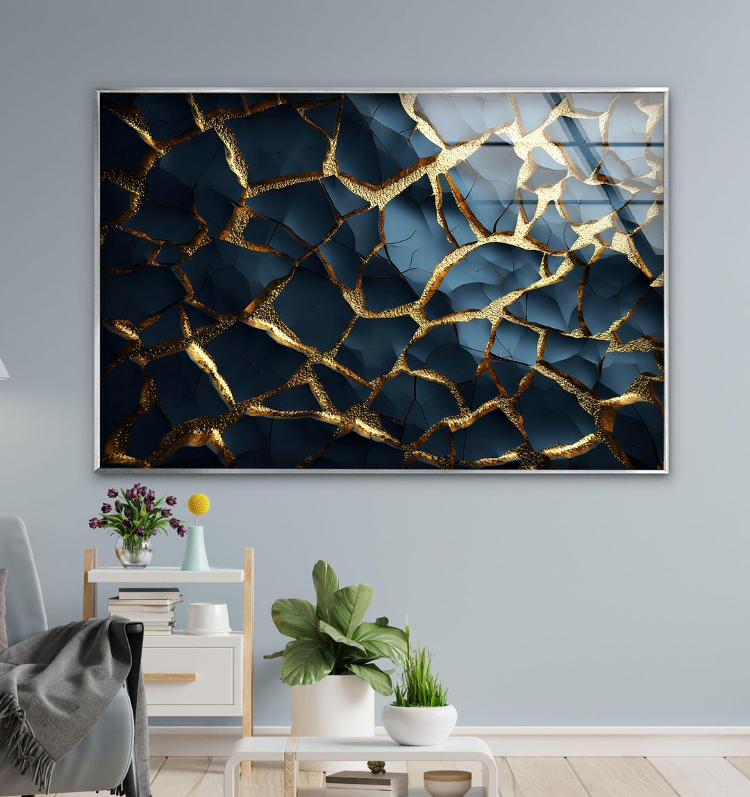 Cracked Gold Marble Glass Wall Art glass art painting, glass art for the Wall