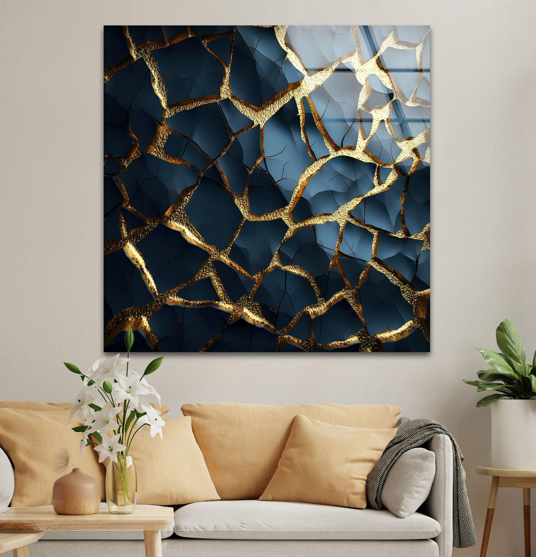 Cracked Gold Marble Glass Wall Art glass photo prints, glass picture prints