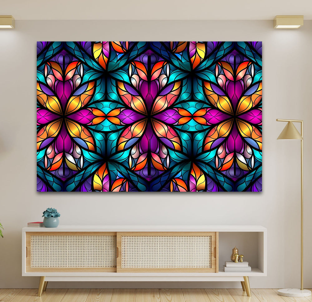 Stained Colored Flower Glass Wall Art print picture on glass, Tempered Glass Wall Art