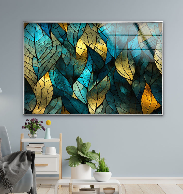 Mosaic Green Leaves Glass Wall Art glass pictures for Wall, glass prints wall art