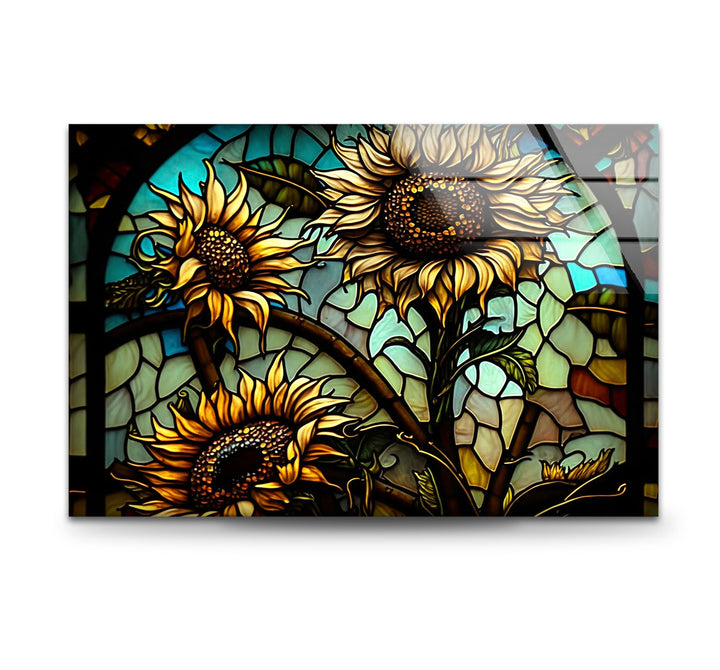 Sunflowers In A Stained Glass Window Glass Wall Art, art glass wall art, glass wall art pictures