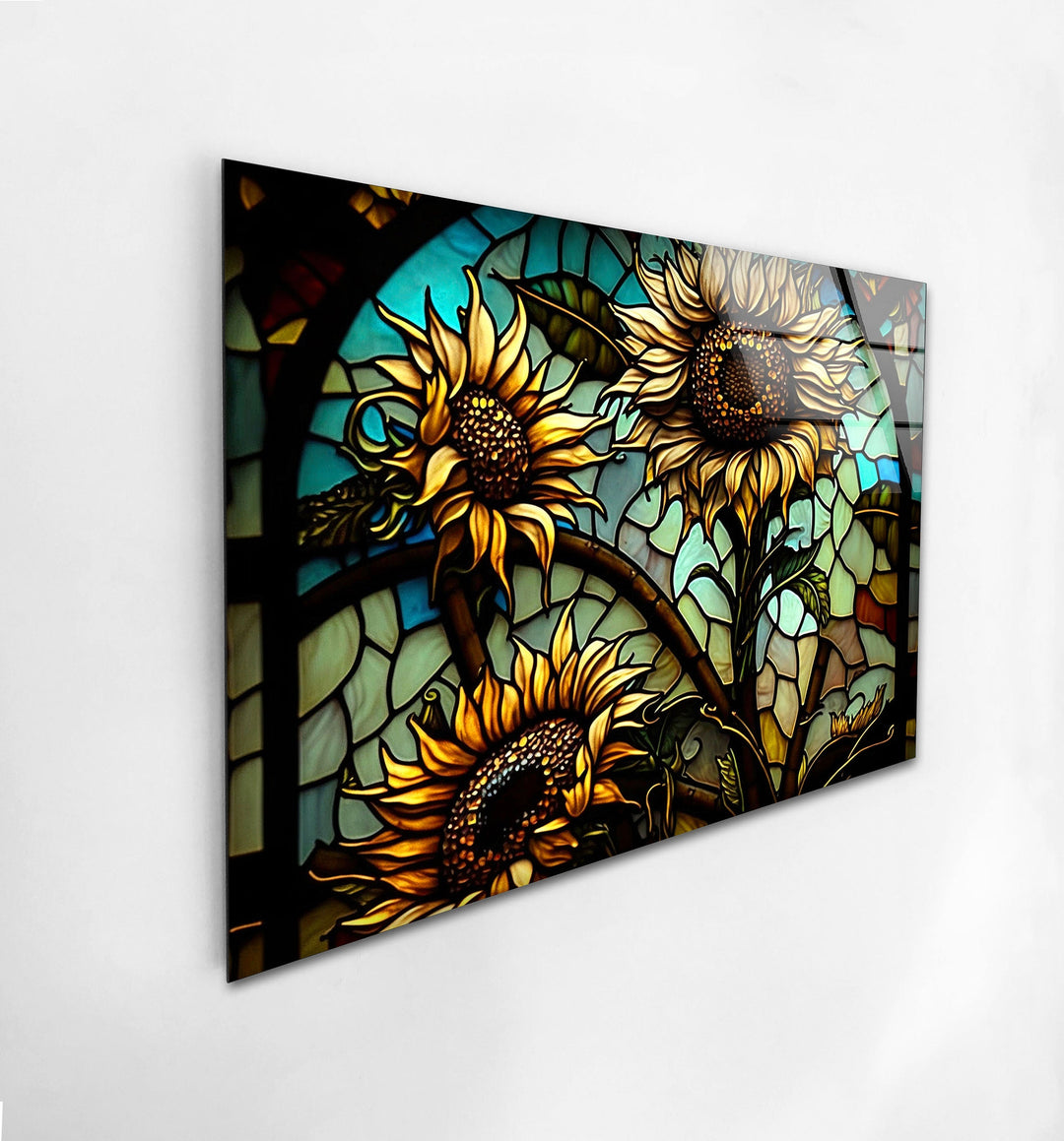 Sunflowers In A Stained Glass Window Glass Wall Art, custom glass pictures, glass art prints