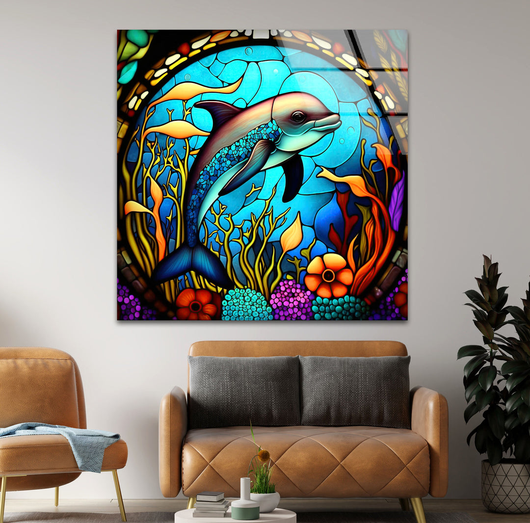 Dolphin in The Ocean Glass Wall Art art glass wall art, glass wall art pictures