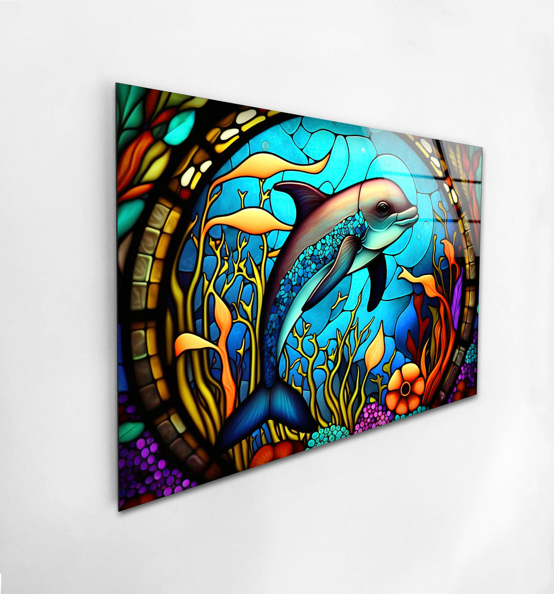 Dolphin in The Ocean Glass Wall Art print picture on glass, Tempered Glass Wall Art