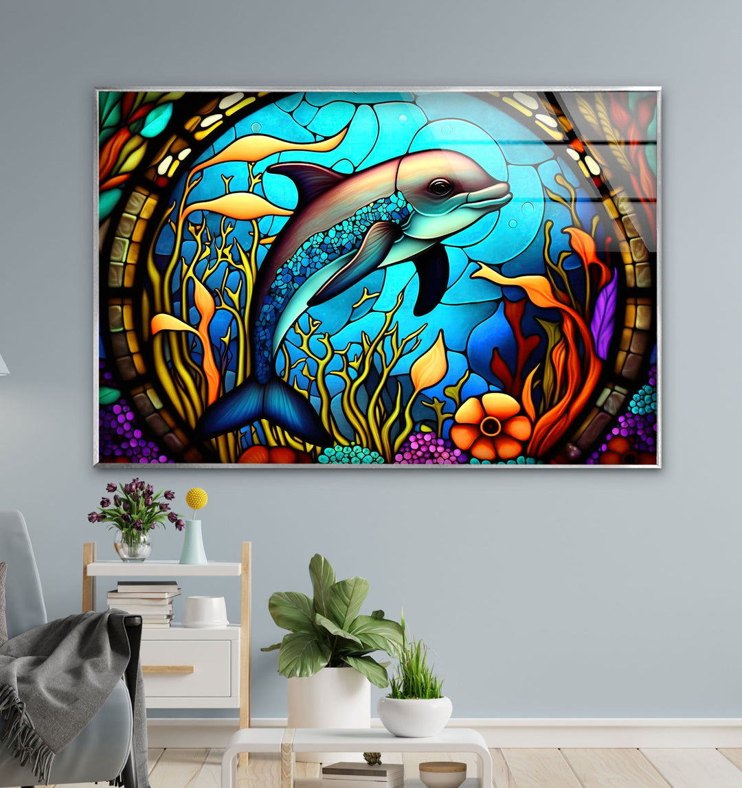 Dolphin in The Ocean Glass Wall Art glass photo prints, glass picture prints