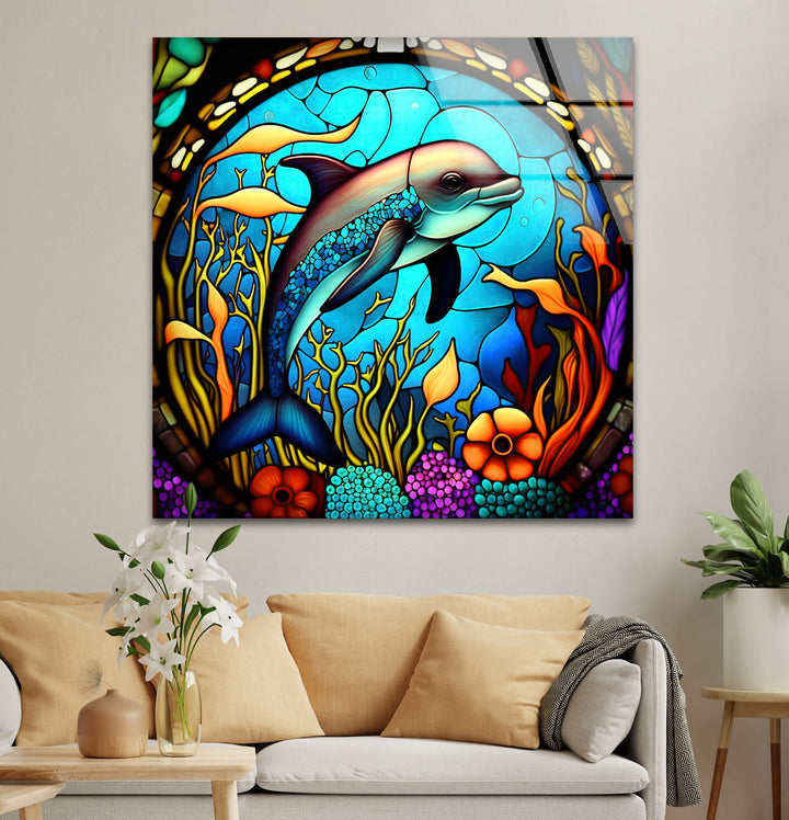 Dolphin in The Ocean Glass Wall Art glass image printing, glass prints from photos