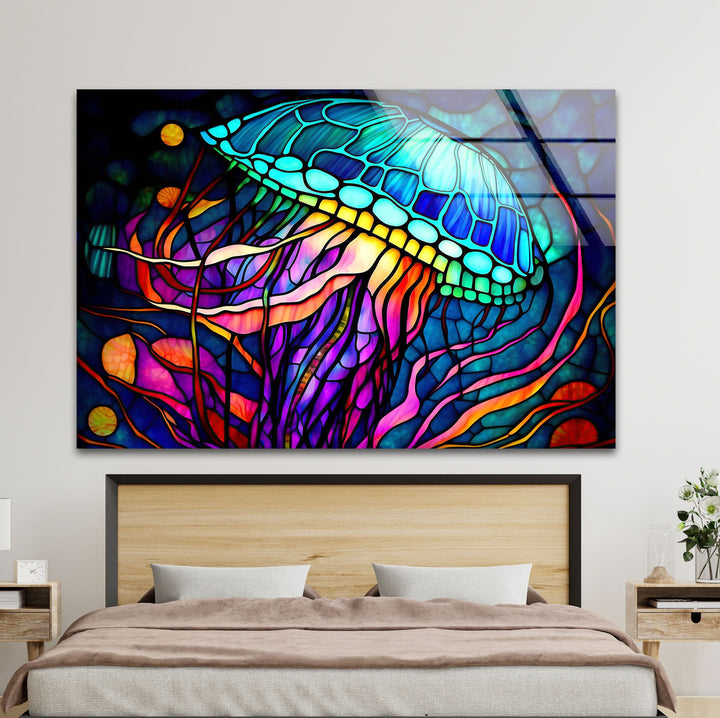 Colored Starfish Glass Wall Art             glass wall decor, glass wall art decor