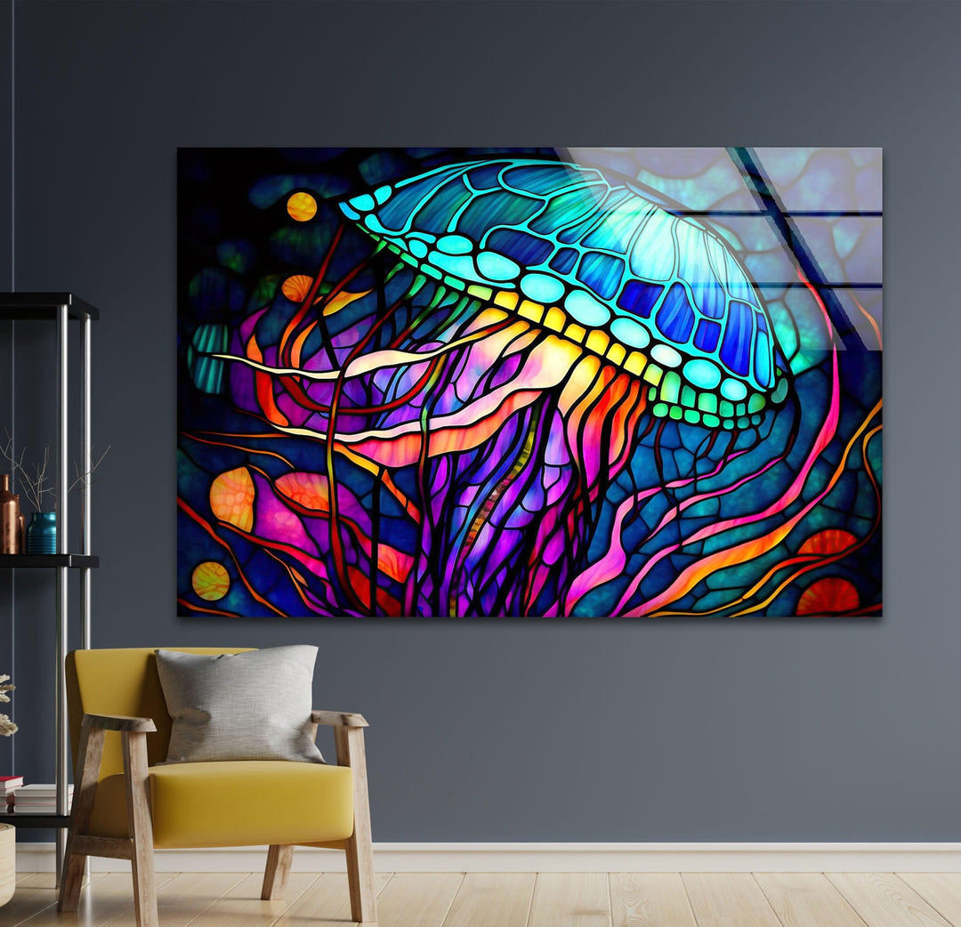 Colored Starfish Glass Wall Art print on glass, glass printed photos