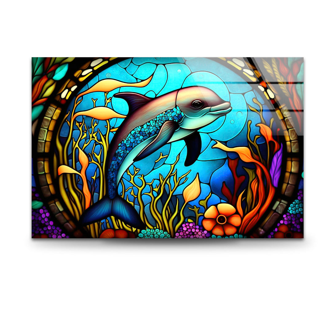 Dolphin in The Ocean Glass Wall Art picture on glass wall art, photos printed on glass