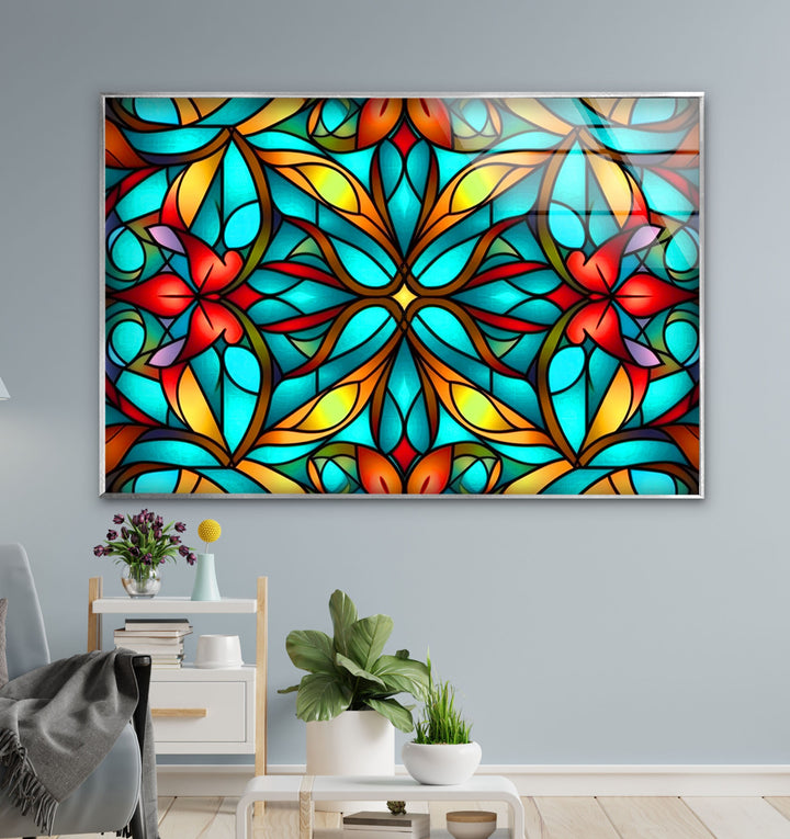 Seamless Pattern Stained Glass Wall Art picture on glass wall art, photos printed on glass