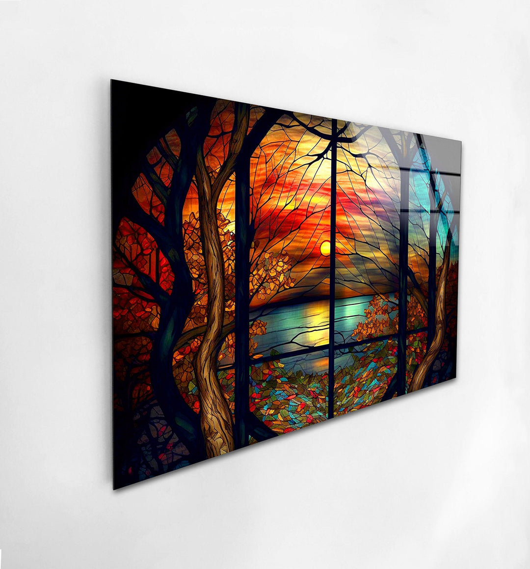 Stained Sunset Glass Wall Art picture on glass wall art, photos printed on glass