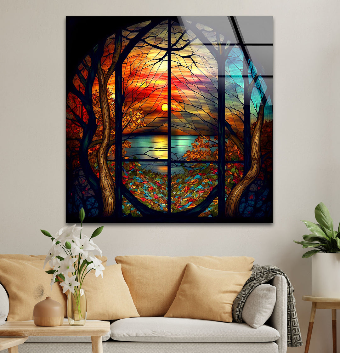 Stained Sunset Glass Wall Art large glass photo prints, glass wall photos