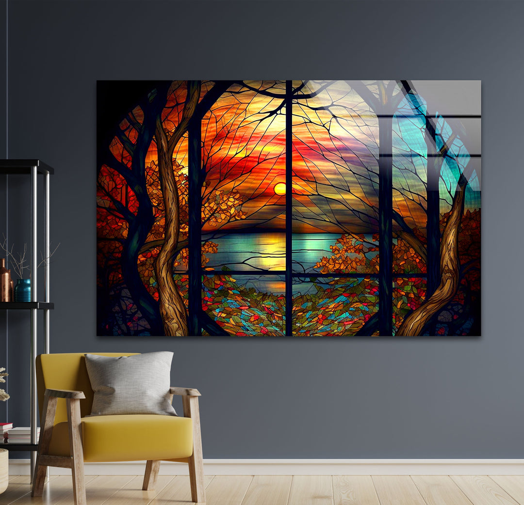 Stained Sunset Glass Wall Art custom glass photo prints, large glass prints