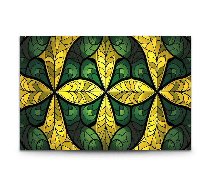 Green & Yellow Stained Glass Wall Art photo print on glass, prints on glass wall art