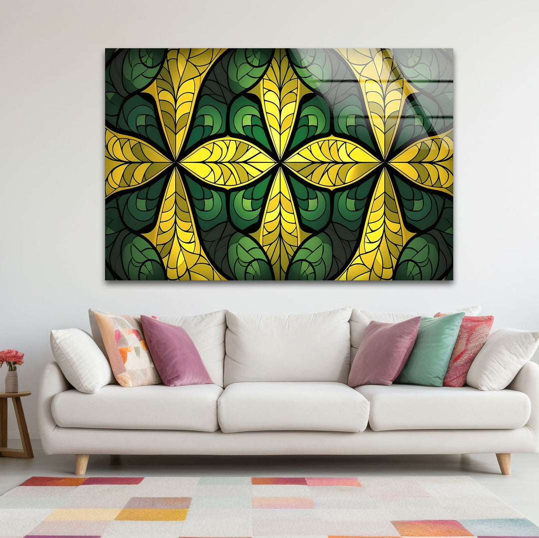 Green & Yellow Stained Glass Wall Art picture on glass wall art, photos printed on glass