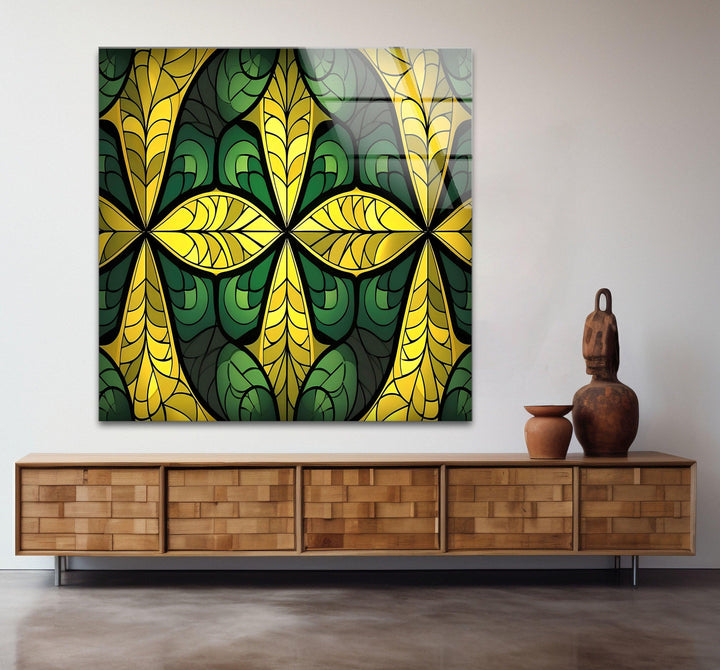 Green & Yellow Stained Glass Wall Art custom glass pictures, glass art prints