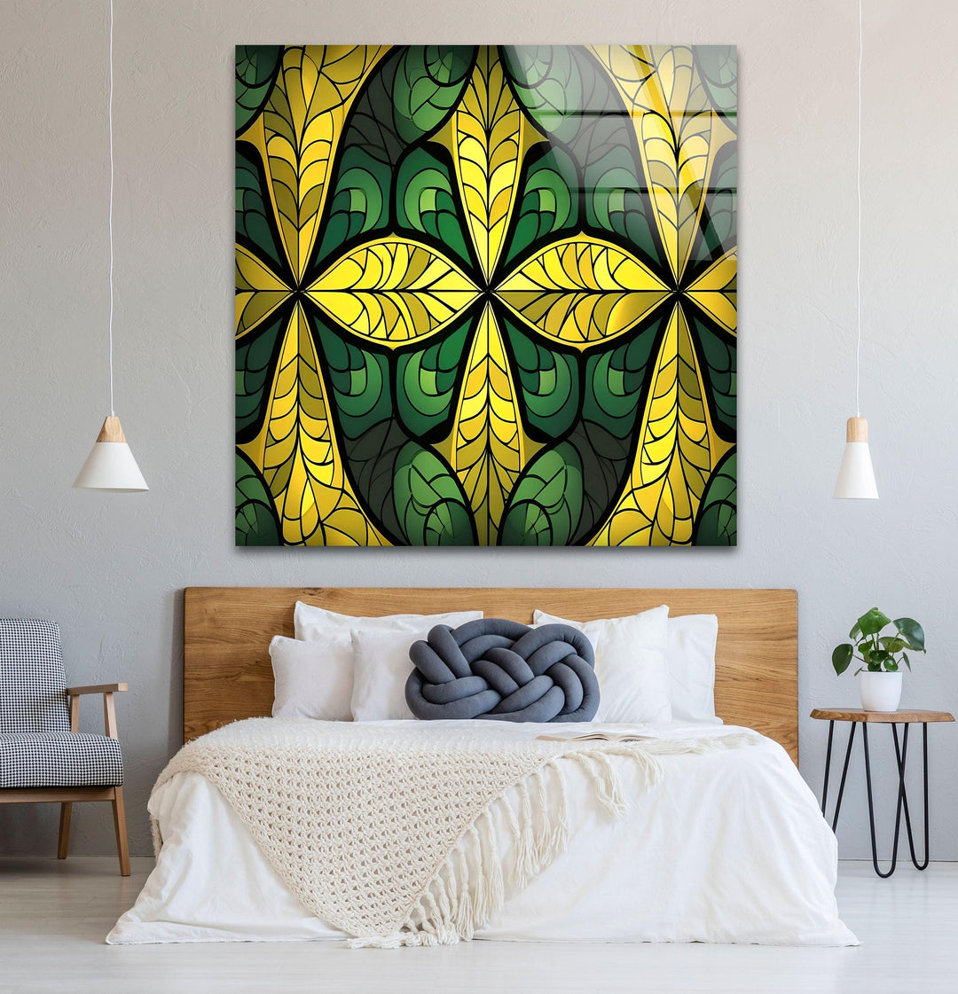 Green & Yellow Stained Glass Wall Art custom glass photo prints, large glass prints