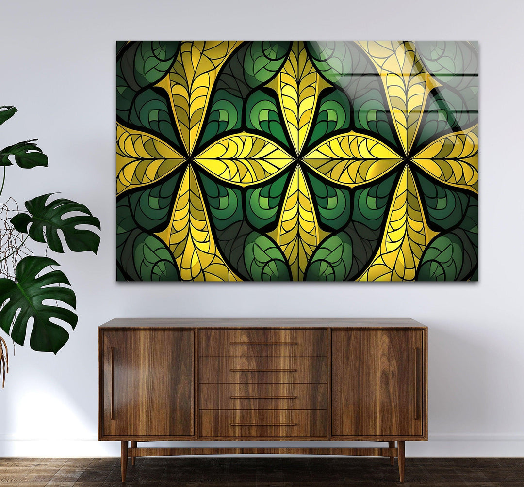 Green & Yellow Stained Glass Wall Art glass photo prints, glass picture prints