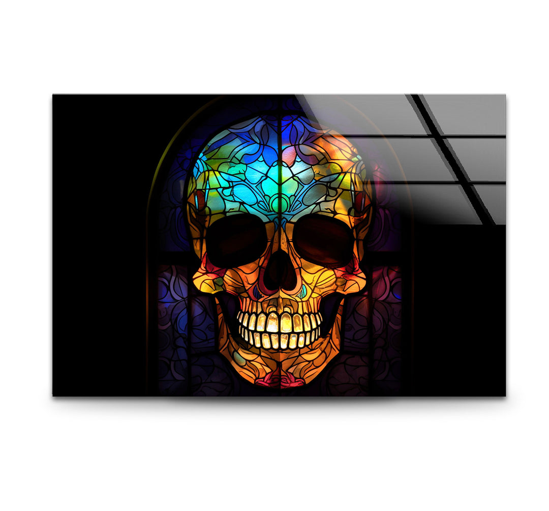 Orange Skull Glass Print Wall Art & Cool Artwork