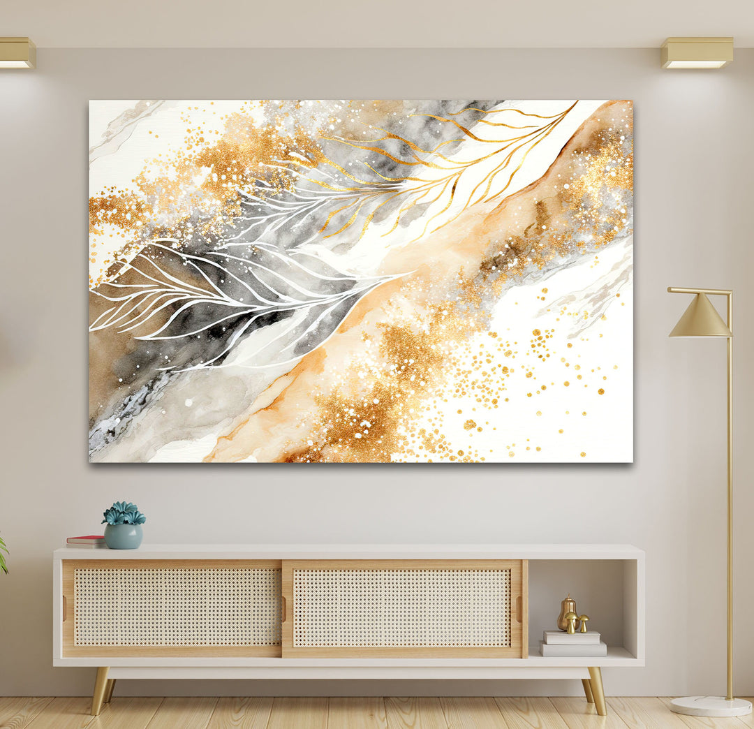 Golden Leaves Abstract Tempered Glass Print Wall Art-artdesigna-glass-printing-wall-art-tempered-prints-decor