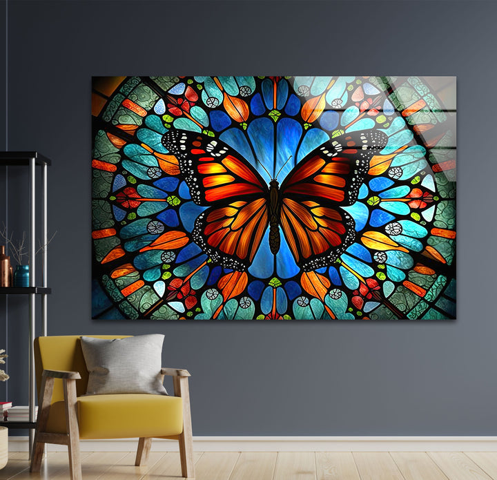 Rainbow Butterfly Glass Wall Art glass pictures for Wall, glass prints wall art