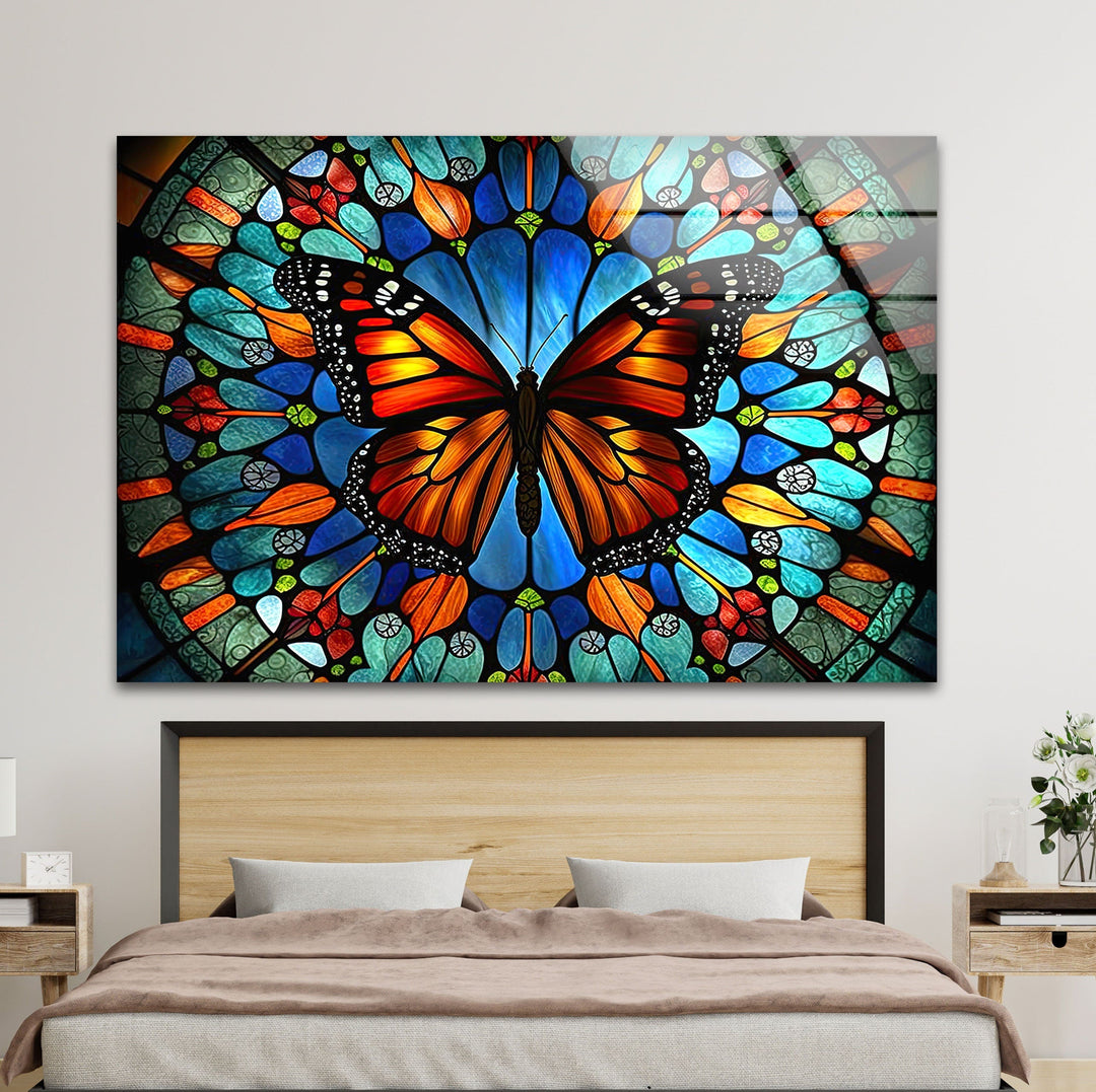 Rainbow Butterfly Glass Wall Art custom glass pictures, glass art prints