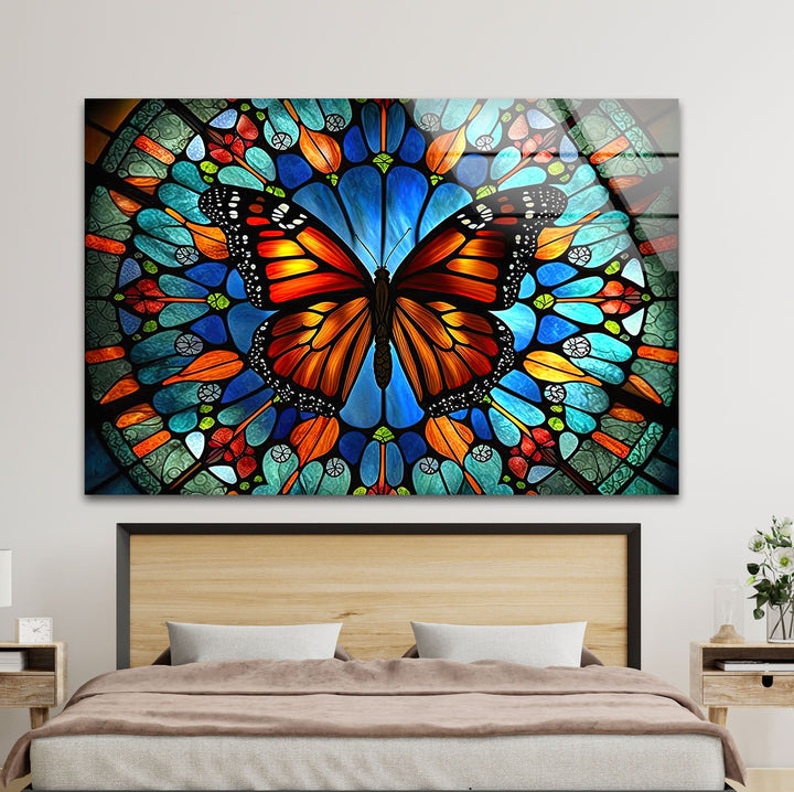 Rainbow Butterfly Glass Wall Art custom glass pictures, glass art prints