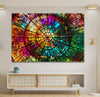 a colorful stained glass window in a living room