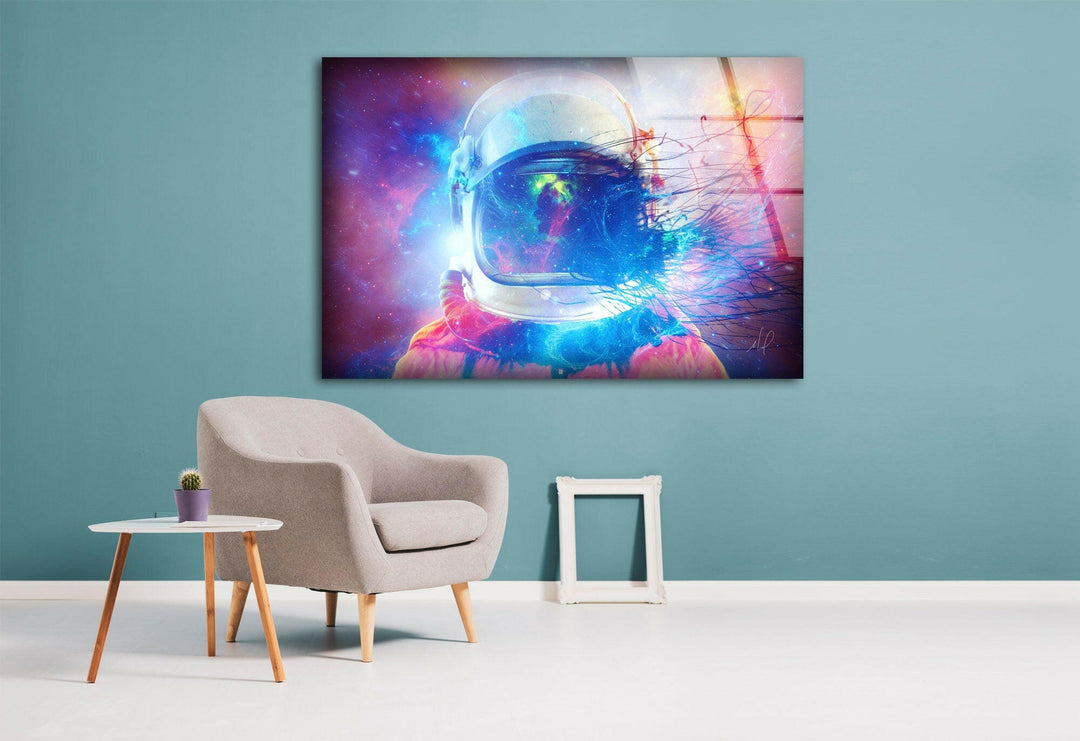 Neon Astronaut Glass Wall Art, glass wall decor, glass wall art decor