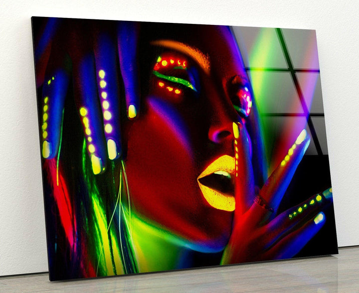 Vivid Neon Woman Glass Wall Pictures & Cool Art Decor