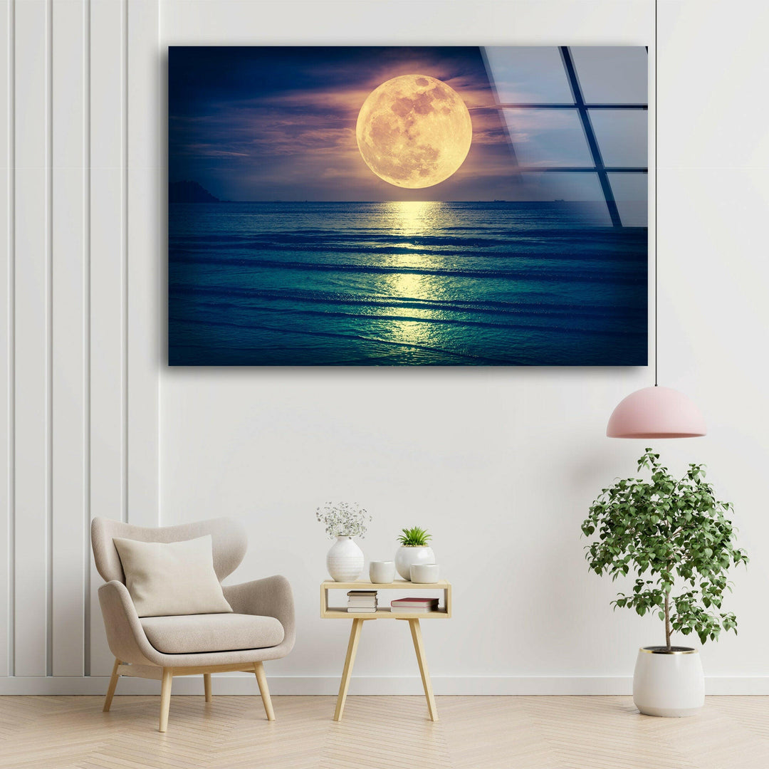 Moon Night Landscape Glass Wall Art glass art painting, glass art for the Wall