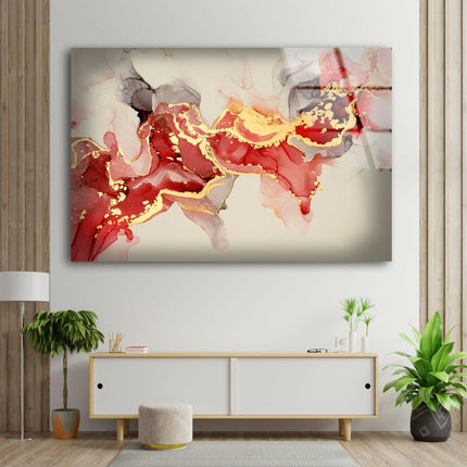 Alcohol Ink Red Marble Glass Wall Art