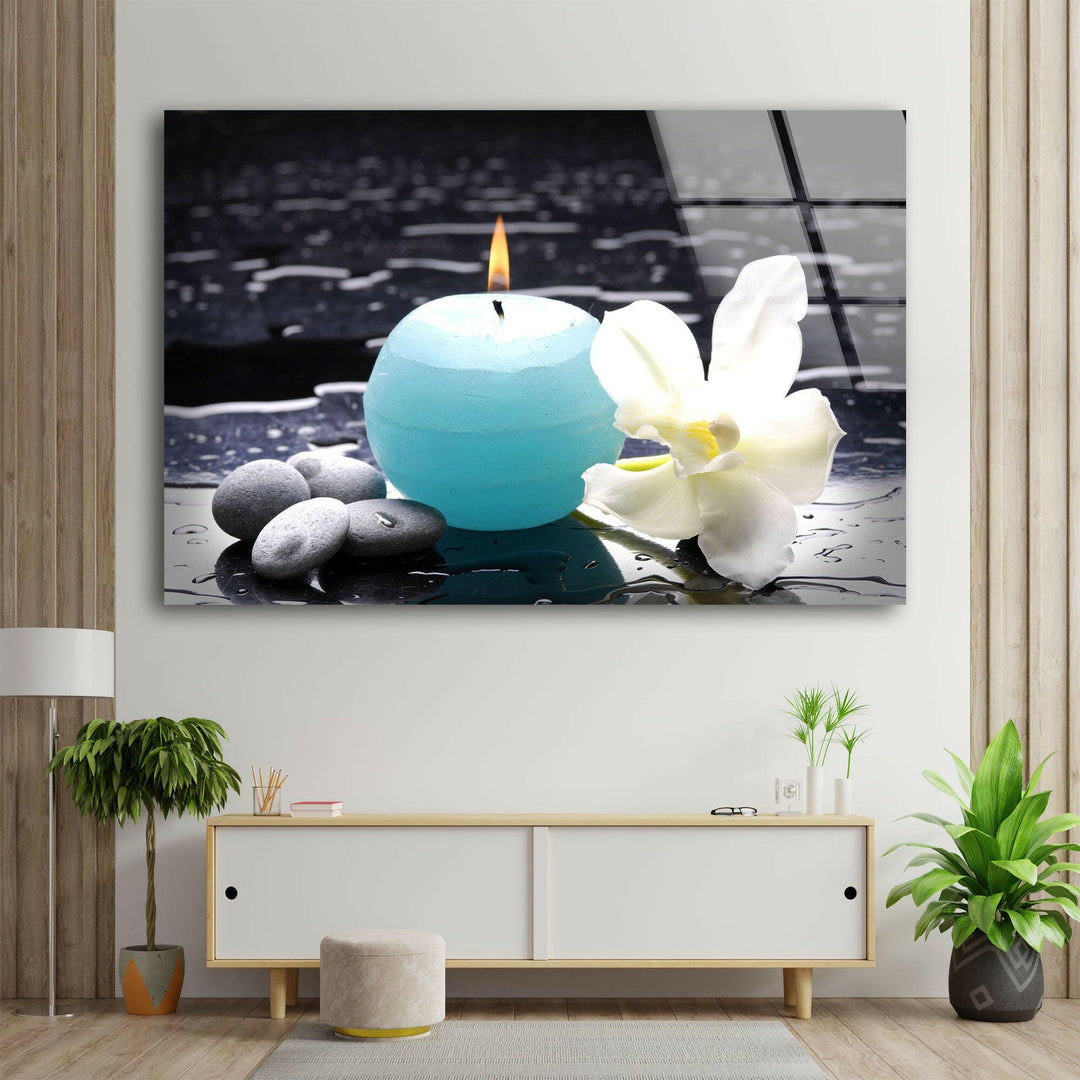 Zen Spa Stones Candle Glass Wall Art print on glass, glass printed photos