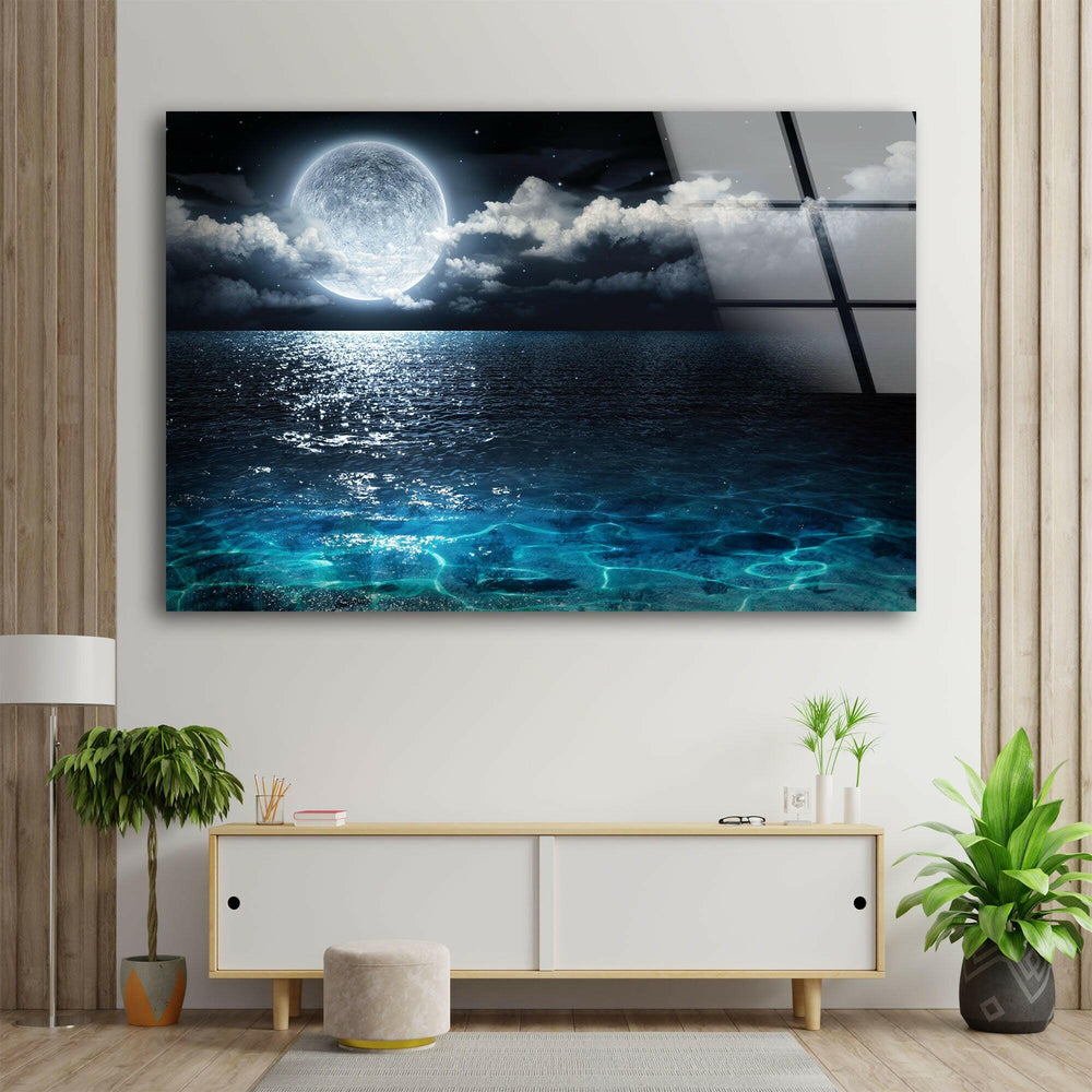 Moon Over The Ocean Glass Wall Art large glass photo prints, glass wall photos