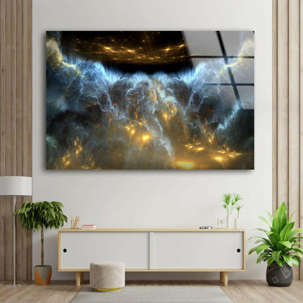 Dark Blue Lightning Abstract Glass Wall Art