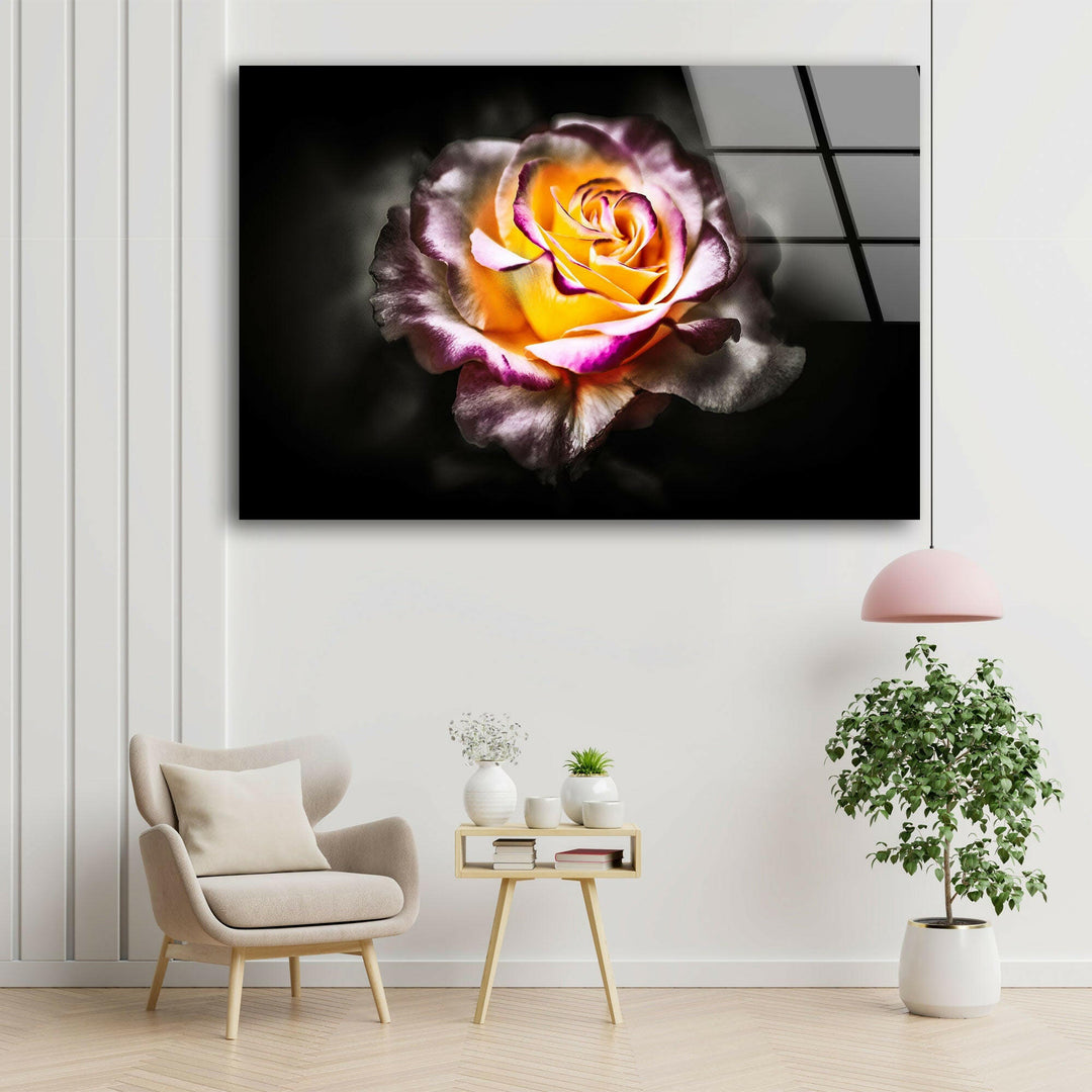 Yellow & Red Rose Glass Wall Art, picture on glass wall art, photos printed on glass