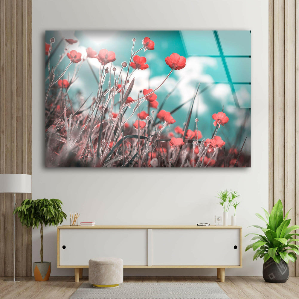 Red Poppies Glass Wall Art, glass wall decor, glass wall art decor