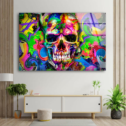 Colorful Skull Glass Wall Art