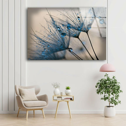 Blue Dandelion Flower Glass Wall Art