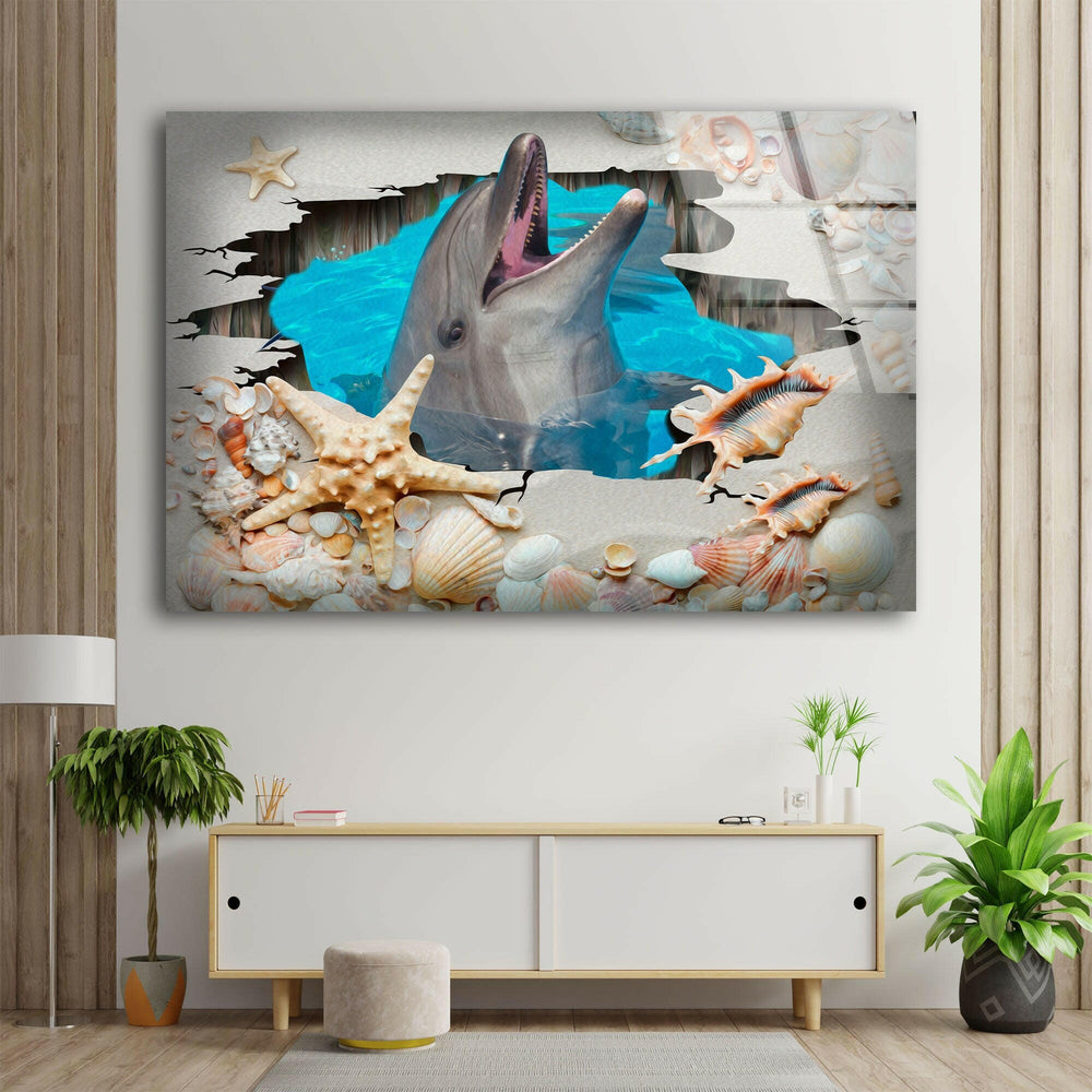 3D Dolphin Art Glass Wall Art print on glass, glass printed photos