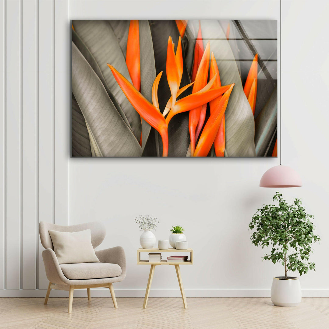 Orange Flower Glass Wall Art, glass wall decor, glass wall art decor