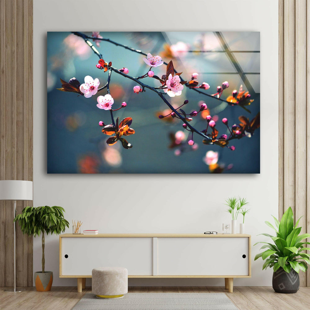 Sakura Cherry Blossom Glass Wall Art, glass wall decor, glass wall art decor