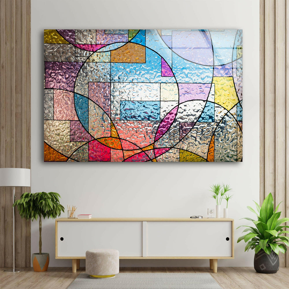 Pink Geometric Stained Glass Wall Art photo print on glass, prints on glass wall art