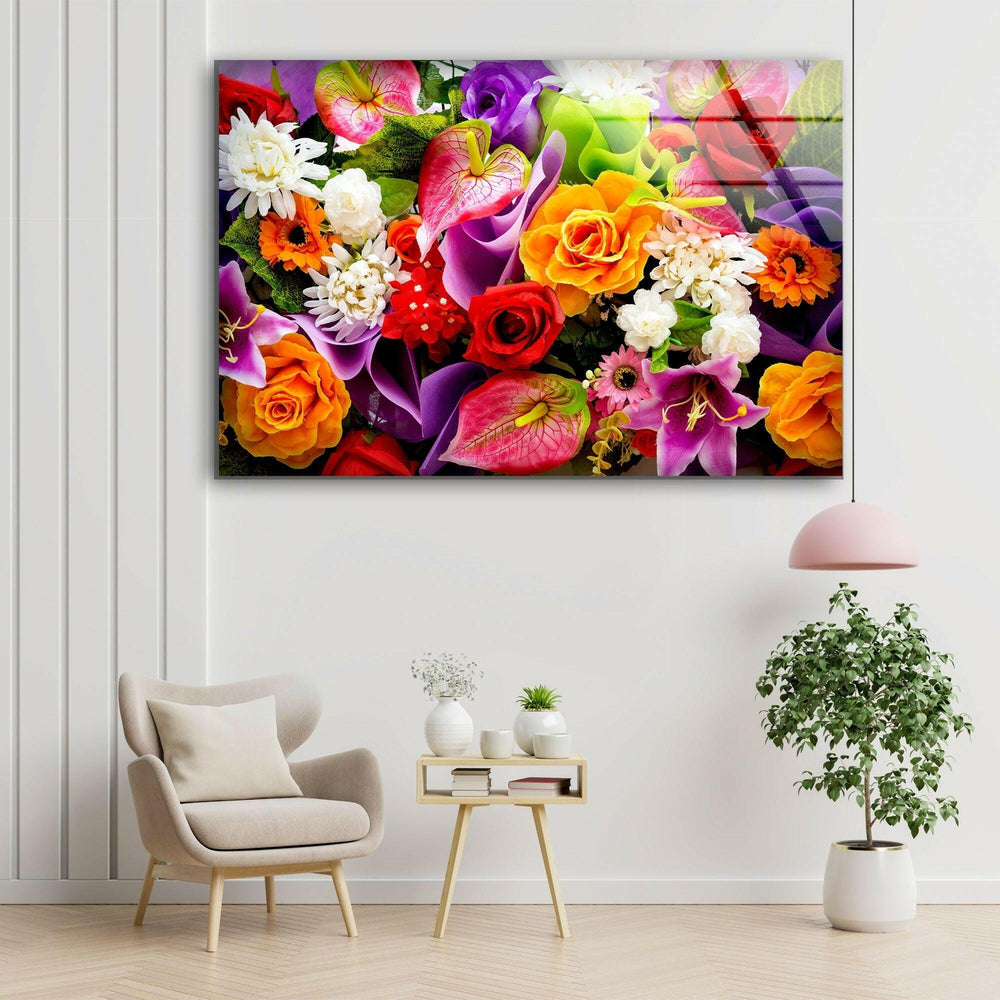 Mixed Flower Varieties Glass Wall Art, picture on glass wall art, photos printed on glass