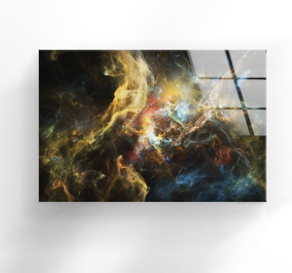 Fractal Nebula with Starfield Glass Wall Art